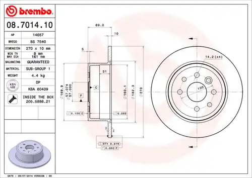 спирачен диск BREMBO 08.7014.10