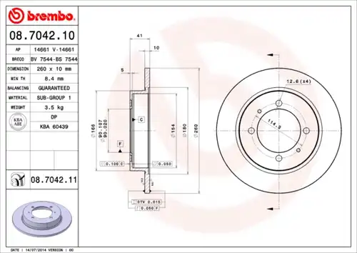 спирачен диск BREMBO 08.7042.10