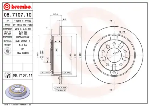 спирачен диск BREMBO 08.7107.10