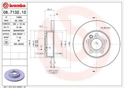 спирачен диск BREMBO 08.7132.10