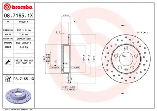 спирачен диск BREMBO 08.7165.1X