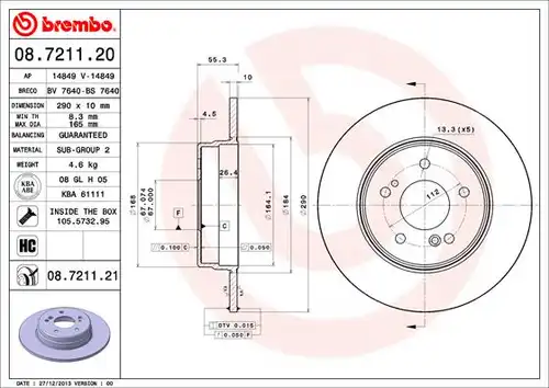 спирачен диск BREMBO 08.7211.20