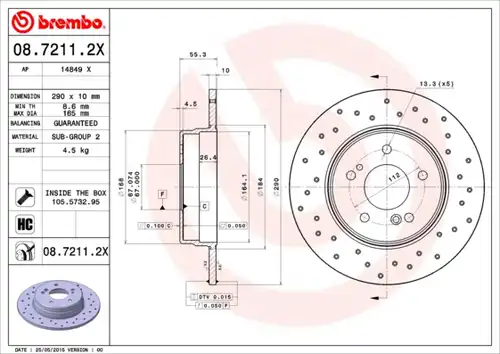 спирачен диск BREMBO 08.7211.2X