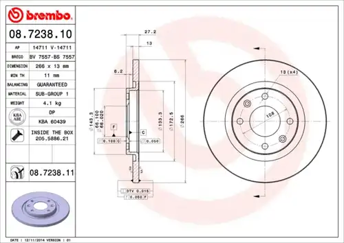 спирачен диск BREMBO 08.7238.10