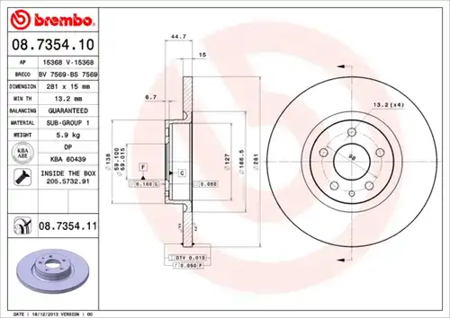 спирачен диск BREMBO 08.7354.10