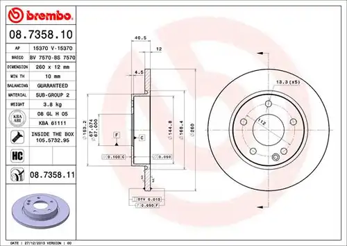 спирачен диск BREMBO 08.7358.10