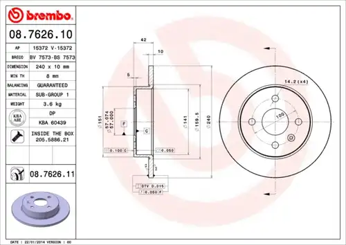 спирачен диск BREMBO 08.7626.10