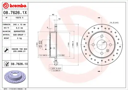 спирачен диск BREMBO 08.7626.1X