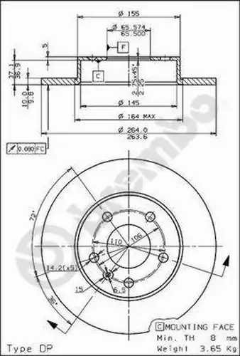 спирачен диск BREMBO 08.7627.75