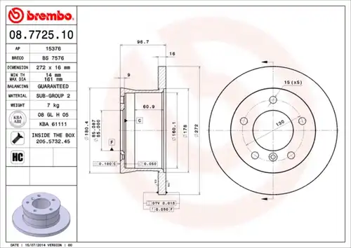 спирачен диск BREMBO 08.7725.10