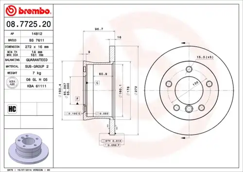 спирачен диск BREMBO 08.7725.20