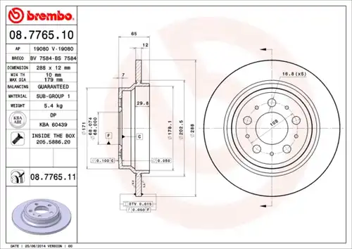 спирачен диск BREMBO 08.7765.10