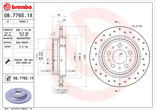 спирачен диск BREMBO 08.7765.1X