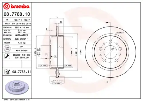 спирачен диск BREMBO 08.7768.10