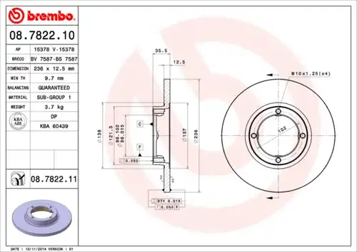 спирачен диск BREMBO 08.7822.10