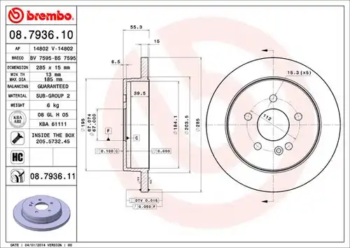 спирачен диск BREMBO 08.7936.10