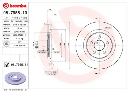 спирачен диск BREMBO 08.7955.10