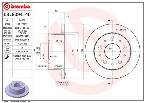 спирачен диск BREMBO 08.8094.40