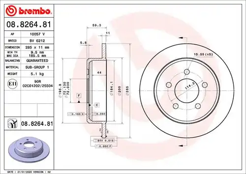 спирачен диск BREMBO 08.8264.81