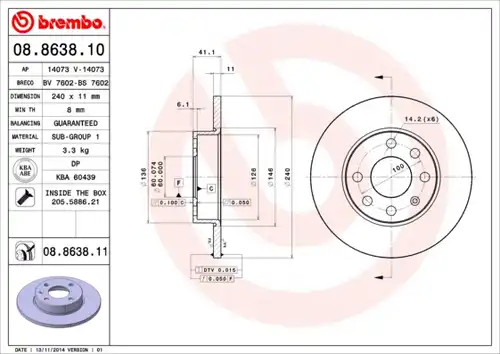 спирачен диск BREMBO 08.8638.10