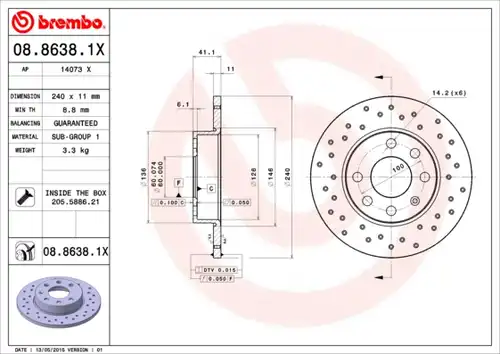 спирачен диск BREMBO 08.8638.1X