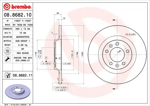 спирачен диск BREMBO 08.8682.10