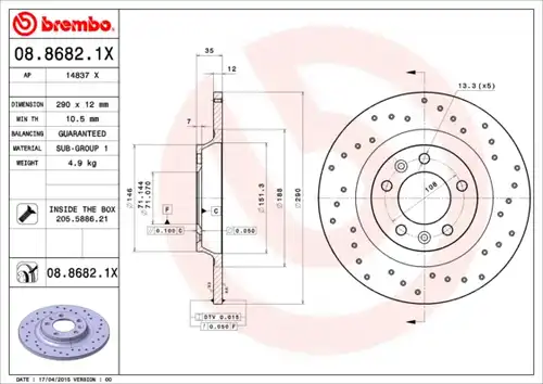 спирачен диск BREMBO 08.8682.1X