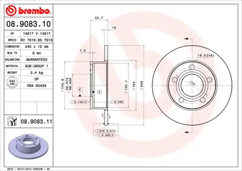 спирачен диск BREMBO 08.9083.10