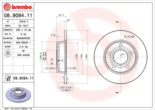 спирачен диск BREMBO 08.9084.11