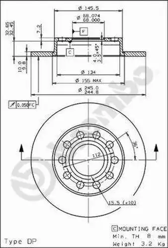 спирачен диск BREMBO 08.9136.11