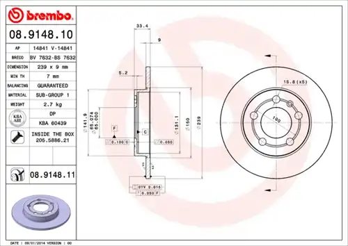 спирачен диск BREMBO 08.9148.10