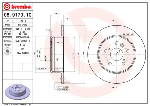 спирачен диск BREMBO 08.9179.10