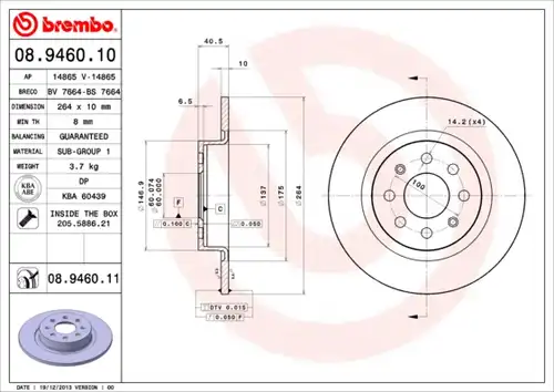 спирачен диск BREMBO 08.9460.10