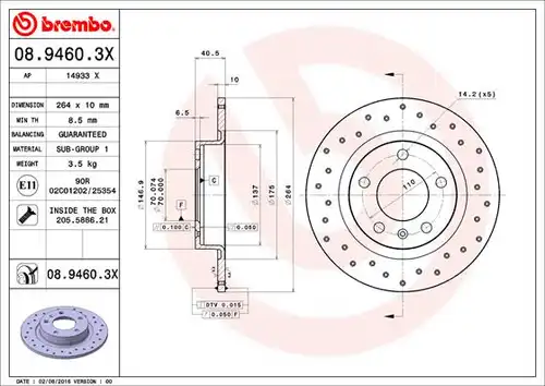 спирачен диск BREMBO 08.9460.3X