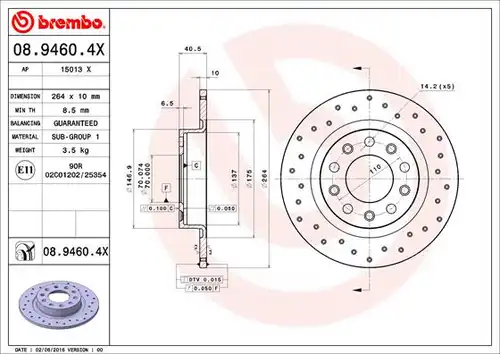 спирачен диск BREMBO 08.9460.4X