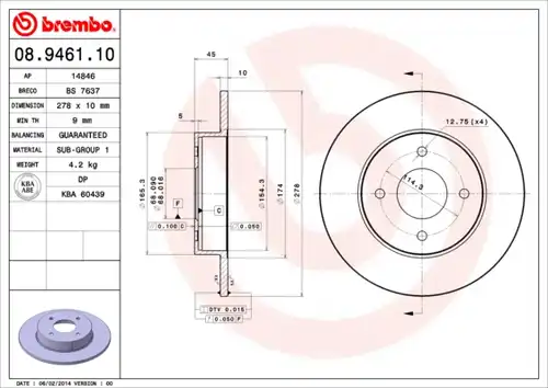 спирачен диск BREMBO 08.9461.10