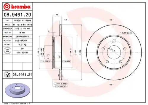 спирачен диск BREMBO 08.9461.20