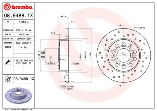 спирачен диск BREMBO 08.9488.1X