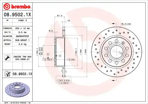 спирачен диск BREMBO 08.9502.1X