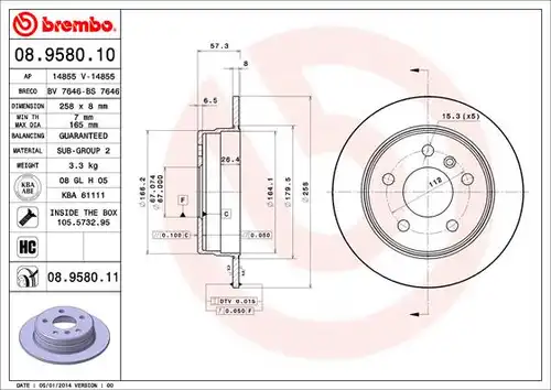 спирачен диск BREMBO 08.9580.10