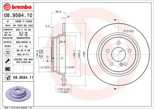 спирачен диск BREMBO 08.9584.10