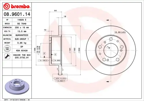 спирачен диск BREMBO 08.9601.14