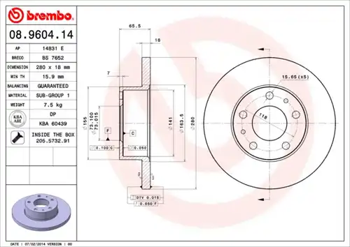 спирачен диск BREMBO 08.9604.14