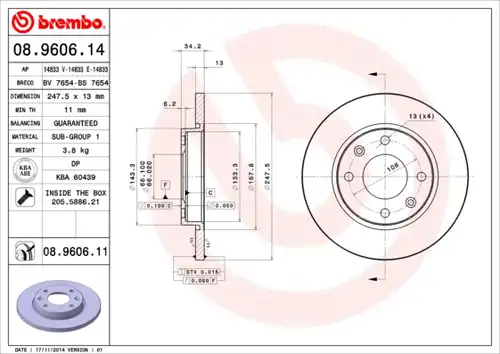 спирачен диск BREMBO 08.9606.11