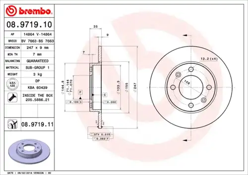 спирачен диск BREMBO 08.9719.10