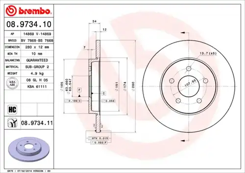 спирачен диск BREMBO 08.9734.10