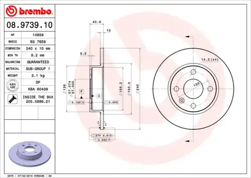 спирачен диск BREMBO 08.9739.10