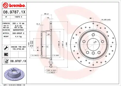 спирачен диск BREMBO 08.9787.1X