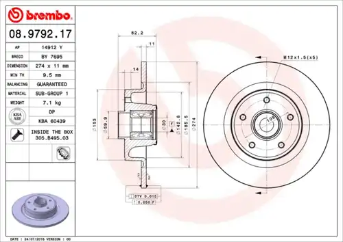 спирачен диск BREMBO 08.9792.17