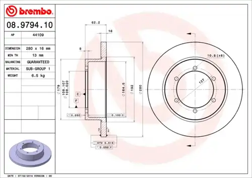 спирачен диск BREMBO 08.9794.10